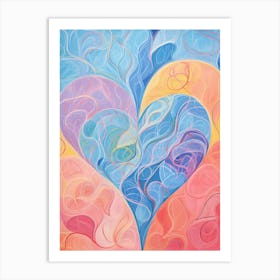 Cold Tones Swirl Line Heart 3 Art Print