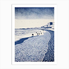 Linocut Of Broadstairs Beach Kent 2 Art Print