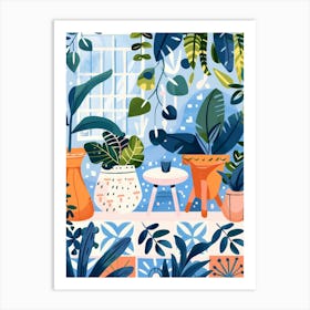 Illustration Of A Living Room With Plants Art Print