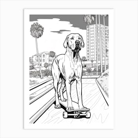 Great Dane Dog Skateboarding Line Art 2 Art Print