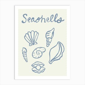 Seashell Doodles, Seashell Line Art, Minimalism Seashell Design 6 Art Print