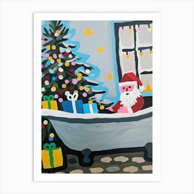 Santa In The Tub Art Print