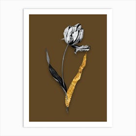 Vintage Didiers Tulip Black and White Gold Leaf Floral Art on Coffee Brown n.1076 Art Print