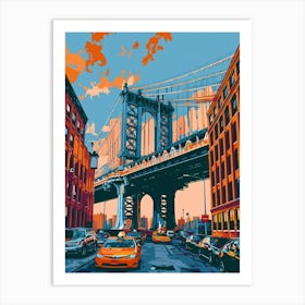 Dumbo Down Under The Manhattan Bridge Overpass Colourful Silkscreen Illustration 3 Art Print