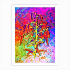 Tiger Lily Botanical in Acid Neon Pink Green and Blue n.0319 Art Print