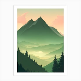 Misty Mountains Vertical Background In Green Tone 32 Art Print