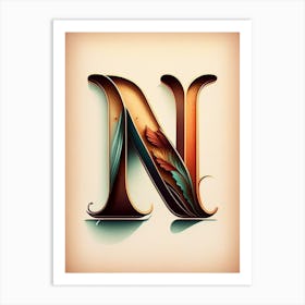 N, Letter, Alphabet Retro Drawing 3 Art Print