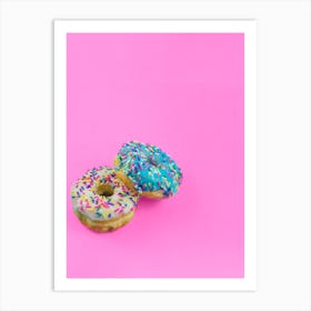 Glazed Donuts With Colorful Sprinkles On Pink Art Print
