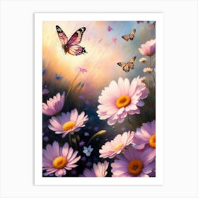 Butterflies And Daisies Art Print