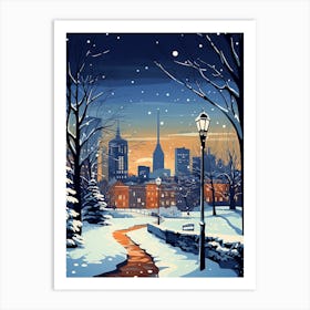 Winter Travel Night Illustration Boston Usa 1 Art Print