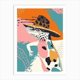 Lizard With A Cow Print Cowboy Hat Modern Abstract Illustration 4 Art Print