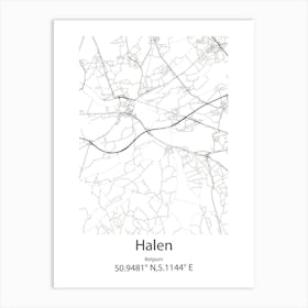 Halen,Belgium Minimalist Map Art Print