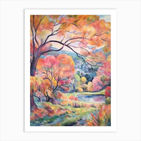 Autumn Gardens Painting Stourhead Gardens United Kingdom 2 Art Print