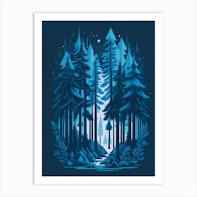 A Fantasy Forest At Night In Blue Theme 45 Art Print