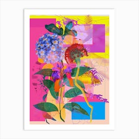 Lantana 4 Neon Flower Collage Art Print