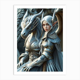 Elves And Dragons Art Print