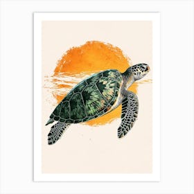 Sea Turtle & The Sunset Vintage Painting Inspired  4 Art Print