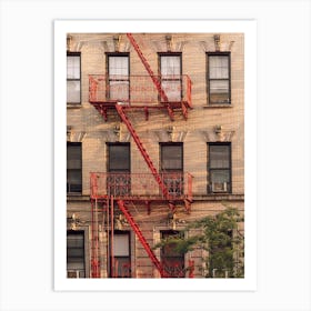 New York Building With Red Iron Staircase Art Print