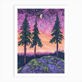 Night Sky With Trees Art Print