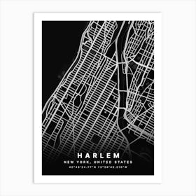 Harlem New York City USA Black Map Art Print