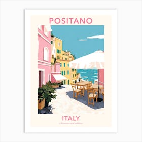 Positano, Italy, Flat Pastels Tones Illustration 3 Poster Art Print