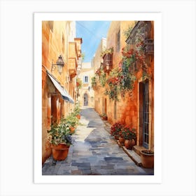 Valletta Malta In Autumn Fall, Watercolour 1 Art Print