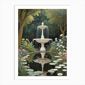 Ivory Fountain In The Garden Art Print