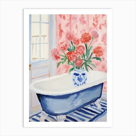 A Bathtube Full Of Carnation In A Bathroom 1 Art Print