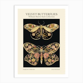 Velvet Butterflies Collection Dark Butterflies William Morris Style 2 Art Print