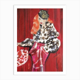 Parisian Woman In Leopard Print Tartan Red and Pink Collage Art Print
