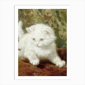 Vintage Painting White Kitten Art Print