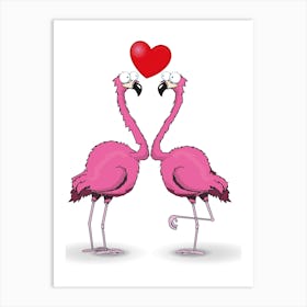 Pink Flamingos in love Art Print