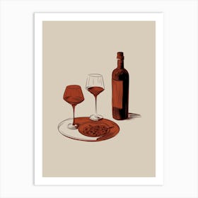 Wine Bottle And Glasses Art Print