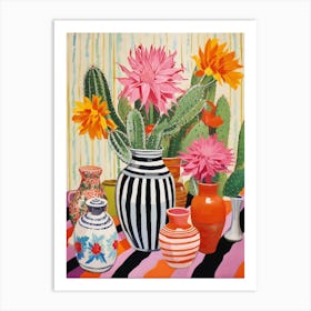 Cactus Painting Maximalist Still Life Zebra Cactus 3 Art Print