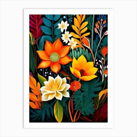 Flowers On Black Background 2 Art Print