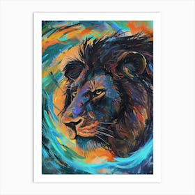 Black Lion Facing A Storm Fauvist Painting 4 Art Print