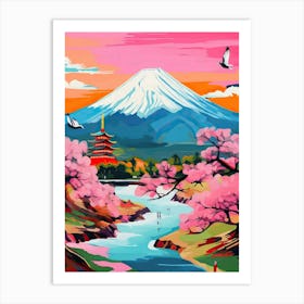 Mount Fuji Japan Travel Cherry Blossoms Painting Art Print