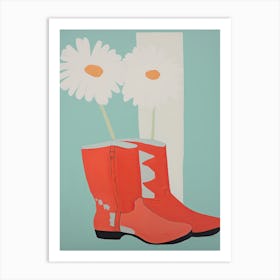 Painting Of Cowboy Boots With Flowers, Pop Art Style 1 Art Print