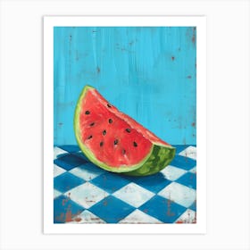 Watermelon Blue Checkerboard 2 Art Print