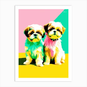 Shih Tzu Pups, This Contemporary art brings POP Art and Flat Vector Art Together, Colorful Art, Animal Art, Home Decor, Kids Room Decor, Puppy Bank 118th Art Print