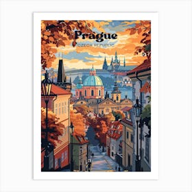 Prague Czech Sunset Art Illustration Art Print