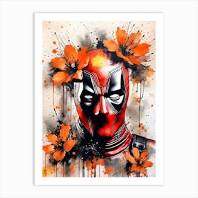 Abstract Deadpool Orange Flowers Painting (7) Art Print