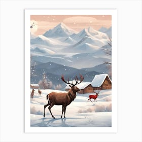 Winter Landscape with Mountains Art Print