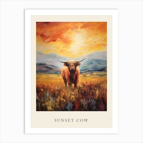 Sunset Brushstroke Impressionsim Style Painting Of A Highland Cow 4 Art Print