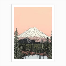 Mount St Helens Usa Color Line Drawing (5) Art Print
