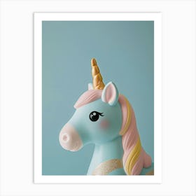 Pastel Blue Toy Unicorn Portrait Art Print