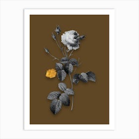 Vintage Provence Rose Black and White Gold Leaf Floral Art on Coffee Brown n.1122 Art Print