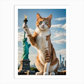 Feline Journeys: Selfies with the World’s Best Views Statue Of Liberty Cat Art Print