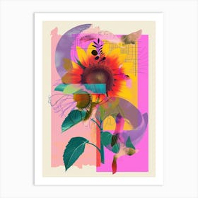 Sunflower 4 Neon Flower Collage Art Print