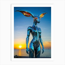 Futuristic Morphic Creature Positioned Gracefully At The Convergence Of Modernity And Nature Near T Art Print